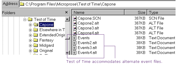 Alternate files for ToT - incl. events