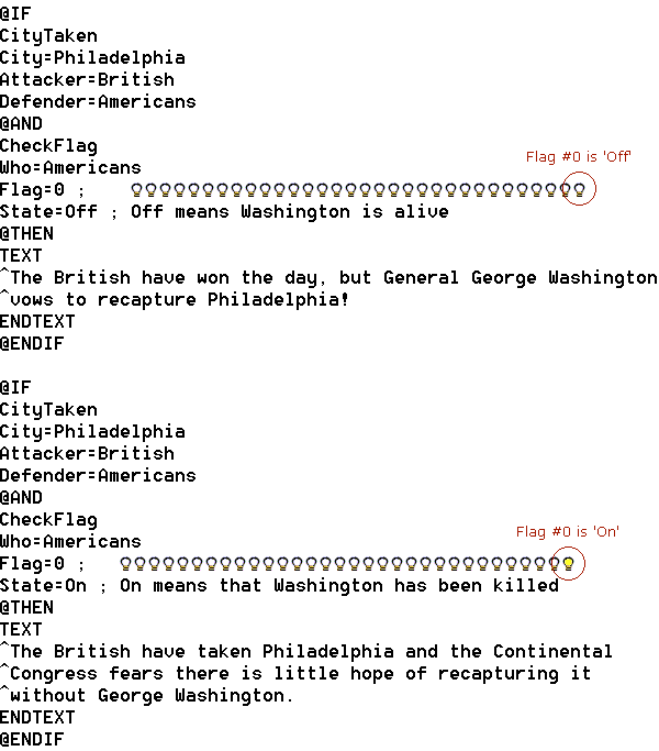 Event where Washington's alive (0) or killed (1)